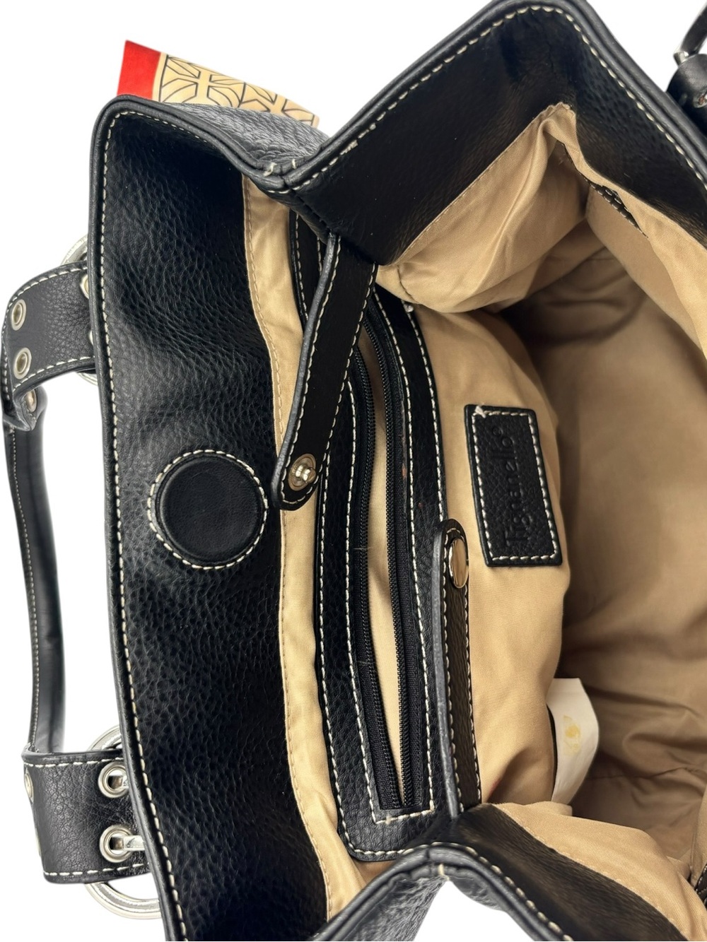 Tignanello Black Pebbled Leather Tote with purse scarf - Picture 5 of 6